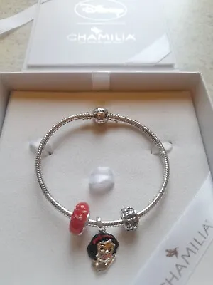 Chamilia Sterling Silver 925 Snow White Set Charm Bracelet 18cm In Box • £85