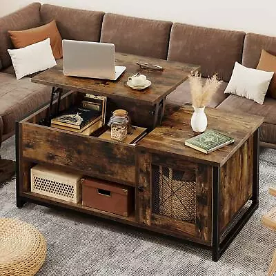 Farmhouse Lift Top Coffee Table With Hidden Compartment And Storage Shelf Brown • $95.39