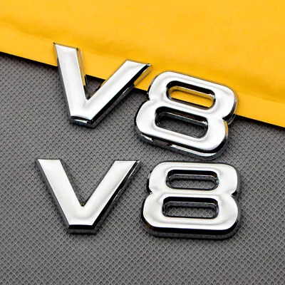 2x Chrome Metal V8 Emblem Logo Rear Trunk Fender Engine Car Badge Sticker Decal • $9.99