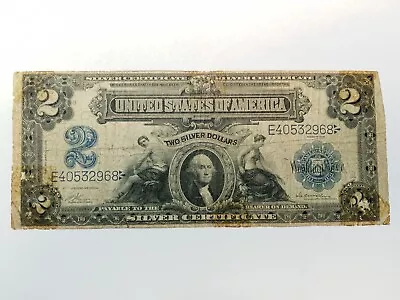 1899 $2 Dollar Bill Mini Porthole Silver Certificate Note Large Size (C83) • $300