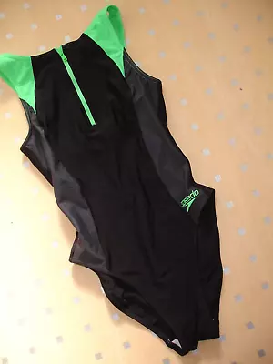 Black/Green  Speedo Hydrasuit Swimsuit UK/US 30  High Neck Open Back DE34  UK6 • £0.99