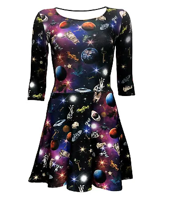 Women's Space Galaxy Space Ship Planets Angel Statues Skater Dress Alternative • £27.99