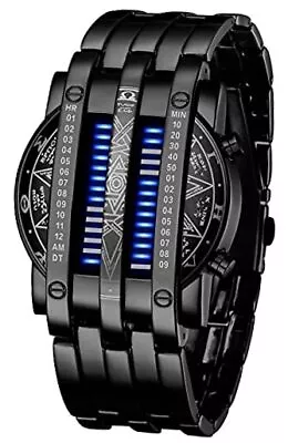 Binary Matrix Blue LED Digital Watch Mens Classic Creative Fashion Black Blue • $38.70