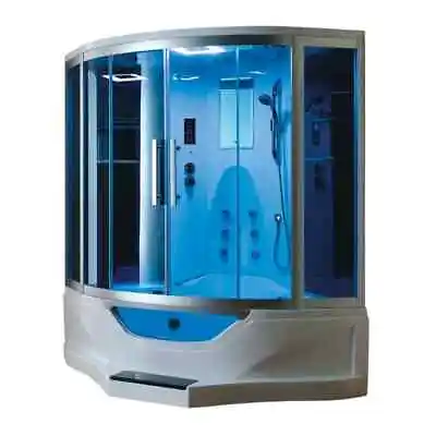 Freestanding Jetted Steam Shower Big Spa Corner Tub And Unit Blue Glass Doors • $4260.10