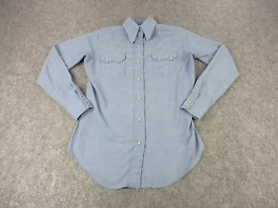 VINTAGE Dee Cee Shirt Mens 34 Blue Brand Chambray Sawtooth Rodeo Rancher USA • $39.95