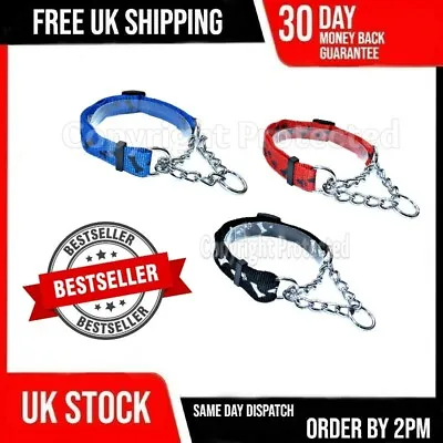 Choker Dog Collar Strong Adjustable Semi Half Choke Chain Nylon Training Trainer • £4.19