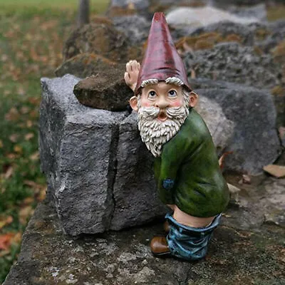 Naughty Peeing Gnome Statue Fairy Garden Funny Dwarf Figurines Resin Decor • $16.99