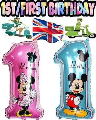 32  Disney Minnie Mickey Mouse 1st First Number 1 One Birthday Balloons Party UK • £3.24