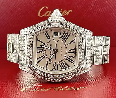 $9999 • Buy Cartier Roadster GMT XL 42mm Men's Steel Watch Iced 10ct Diamonds Roman Ref 3312