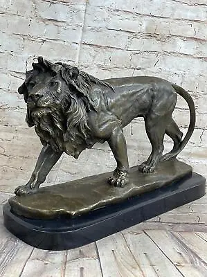 Hot Cast Bronze Walking Lion Sculpture Statue Figure On Marble Base By Barye • $249.50