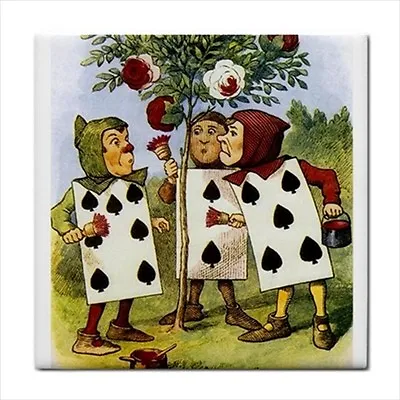 Alice In Wonderland Queen Of Hearts Cards Painting Roses Color Art Ceramic Tile • £15.15