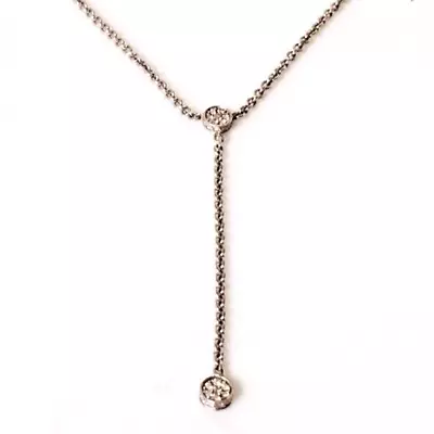 Movado Diamond Station Lariat Drop Necklace 925 Sterling Silver 750 18k Gold • $795