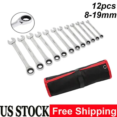 12pcs Ratcheting Combination Wrench Set Spanner Tool 8-19mm • $35.09