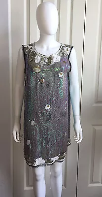 Meghan Fabulous La Silk Beaded Sequin Mermaid Tank Party Dress 10 M L  • $129.99