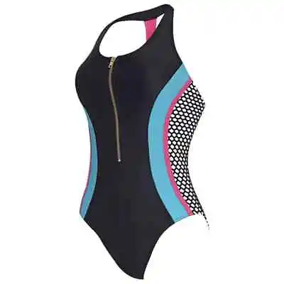 Zoggs Elevation Zipped Front Swimsuit Size 10 14 16 Sporty Racer Zip RRP £45 • £29.97