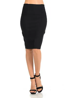 Auliné Collection Women's High Waisted Stretchy Slit Bodycon Pencil Skirt • $19.99