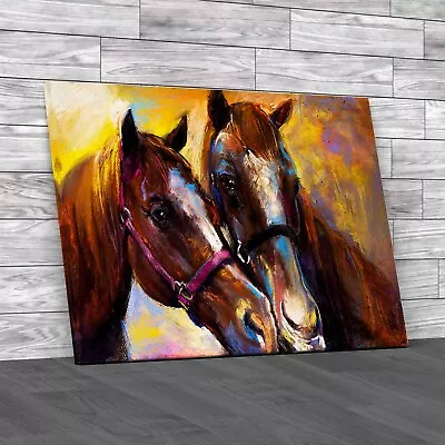 Horse Love Abstract Paint Effect Canvas Print Large Picture Wall Art • £14.95