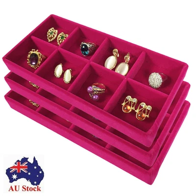 Jewelry Display Tray Plush Necklace Bracelet Ring Earring Organizer Storage Box • $7.50
