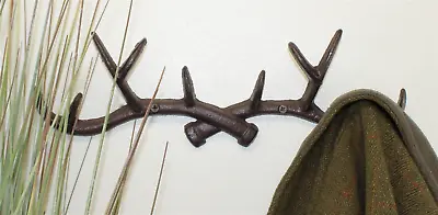 Wall Mounted Stag Antlers Coat Rack With 10 Hooks Cast Iron Rustic Style 36cm • £22.99