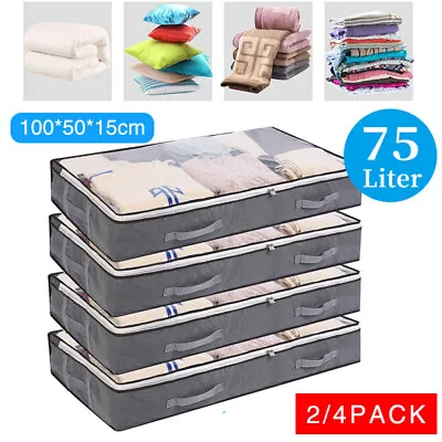 Large Underbed Clothes Storage Bags Zipped Organizer Fabric Wardrobe Cube Boxes • £8.99