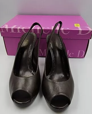 Michelle D  Brown Sling Back Peep Toe Heels Pumps Shoes Size 6 1/2 M • $28.16