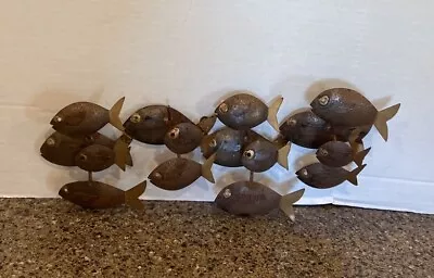 Vintage School Of Fish Wall Art Brutalist Metal Sculpture 3D -MISSING 1 -RUSTED • $29