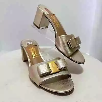 Salvatore Ferragamo Soft Gold Metallic Heels 6.5 • 36.5 • $145