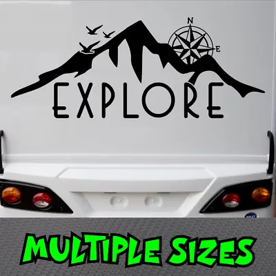 Explore Sticker Car Decal Compass Mountains Camping Caravan Adventure Awaits Van • $6.50