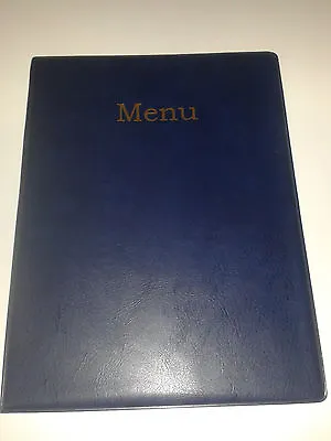 A4 MENU COVER/FOLDER IN BLUE LEATHER LOOK PVC-with Pockets On Page 2 + 3 ONLY! • £5.80