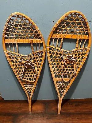 Vintage Snowshoes 14x42  With Leather Bindings In Great Condition • $64.99