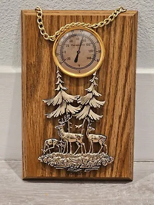 Wooden Thermometer  Montana  Brass Deer Plaque With Hanging Chain *Working* • $29