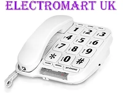 Big Button Telephone Phone 10 Memory Hands Free Lnr Desk Or Wall Mount White • £19.90