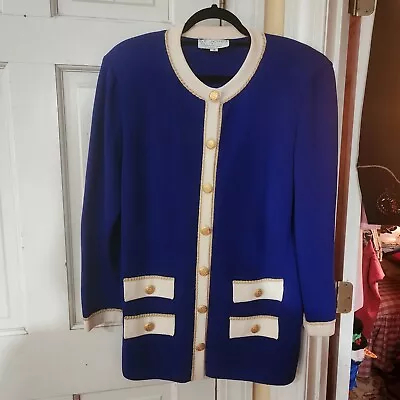 Vintage Beautiful St. John Suit Jacket Size 14 Royal Blue & Ivory • $55