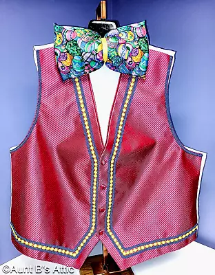 Easter Bunny Vest & Tie Raspberry Full Back Hand Decorated Mascot Clothing 2XL • $50