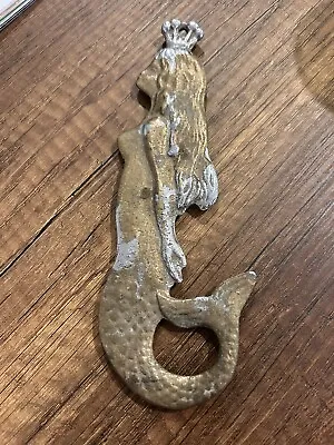 Mermaid Shaped Bottle Opener Vintage Golden Silver Brass Patina • $20