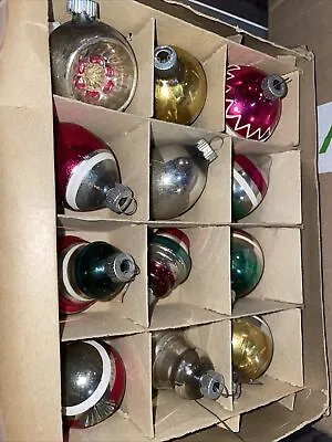 Box Lot 12  Vint Misc Glass Shiny Brite USA Christmas Tree Ornaments • $45