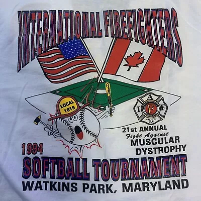 Vintage 1994 International Firefighters Volunteer Softball Tournament T Shirt XL • $10.79