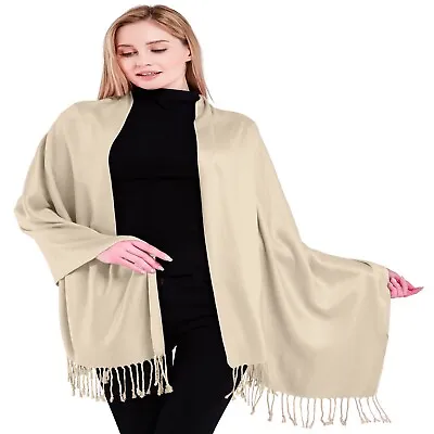CJ Apparel Champagne Solid Colour Nepalese Tassels Shawl Seconds Pashmina *NEW* • £15.99