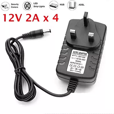 12V 2A X 4 AC/DC POWER SUPPLY ADAPTER MAINS LED STRIP TRANSFORMER CHARGER • £14.20