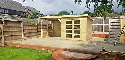 Summerhouse With Shelter Shed Garden Hot Tub Treated Gazebo Workshop Man Cave • £2500