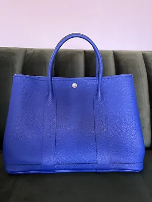 $4180 • Buy Preloved Hermes Garden Party 36 Blue Electric Negonda Leather