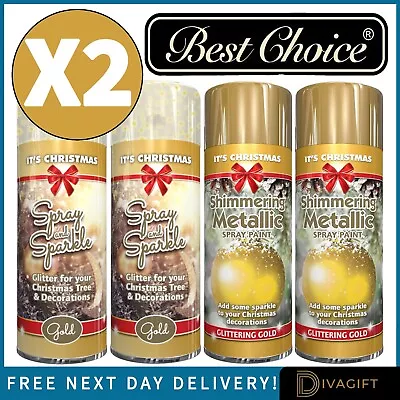 2 X Gold Glitter Spray Paint For Christmas Xmas Trees Arts Craft Metallic 200ml • £7.99