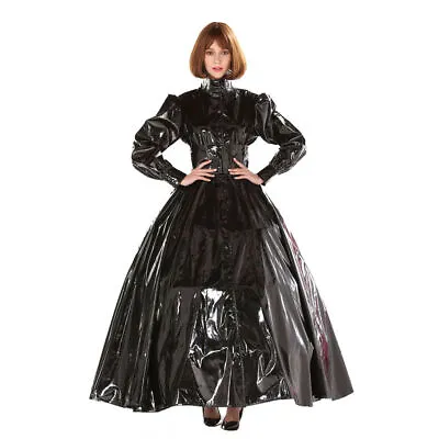 French Girl Sissy Maid Lockable Black PVC Dress Cosplay Costume Tailor-made • $74.99