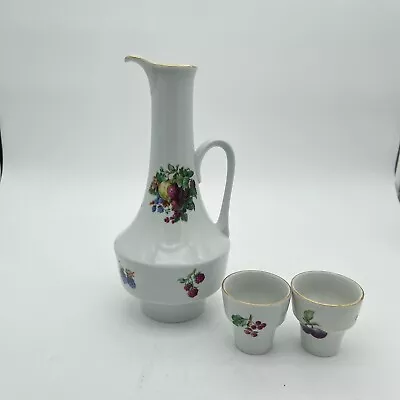 Vintage Naaman Israel Porcelain Fruits Decanter Pitcher & 2 Cups Signed • $28.50