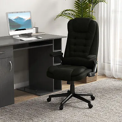 Massage Office Chair With 6 Points Heat Linen Executive Office Chair Black • $152.99