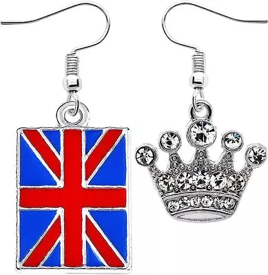 Union Jack England Flag Celebration Crown UK British GB Flag Dangle Earrings • £8.99