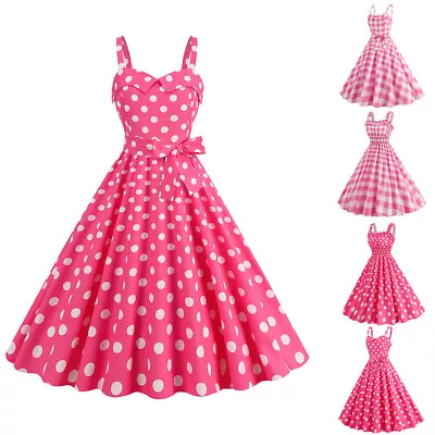 Retro Womens Polka Dot Swing Dress 50s 60s Rockabilly Cocktail Eveining Party • £14.09