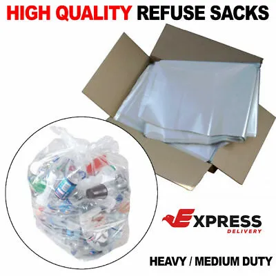 £0.99 • Buy Clear Medium Or Heavy Duty Refuse Sacks / Bags Strong Bin Liners Rubbish Bag
