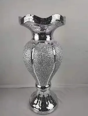 £49.99 • Buy Sparkly Vase Romany Mirrored Mosaic Italian 60cm Floor Standing Silver 💎