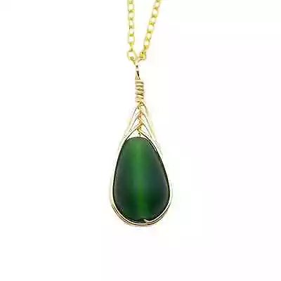 Hawaiian Jewelry Sea Glass Necklace Gold Braided Forest Green Necklace • $37.97